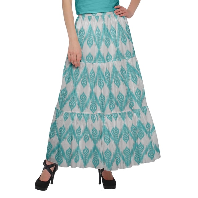 Moomaya Jupe Longue Imprimée pour Femmes Style Portefeuille Grande Taille Jupe Maxi à 3 Niveaux