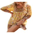 thumbnail image 4 of Robe d'Été Courte de Plage pour Femmes Manches Longues Col en V Boho Vintage Robe Florale, 4 of 9