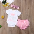 thumbnail image 2 of Kmbangi Ensemble d'Été pour Bébé Filles, Barboteuse à Manches Courtes + Shorts Unis + Bandeau, 2 of 8