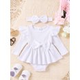 thumbnail image 2 of FOCUSNORM Tenue de Printemps pour Bébé Fille Nouveau-Né Robe à Manches Longues Col Rond avec Nœud et Bandeau Vêtements d'Automne pour Nourrisson, 2 of 9