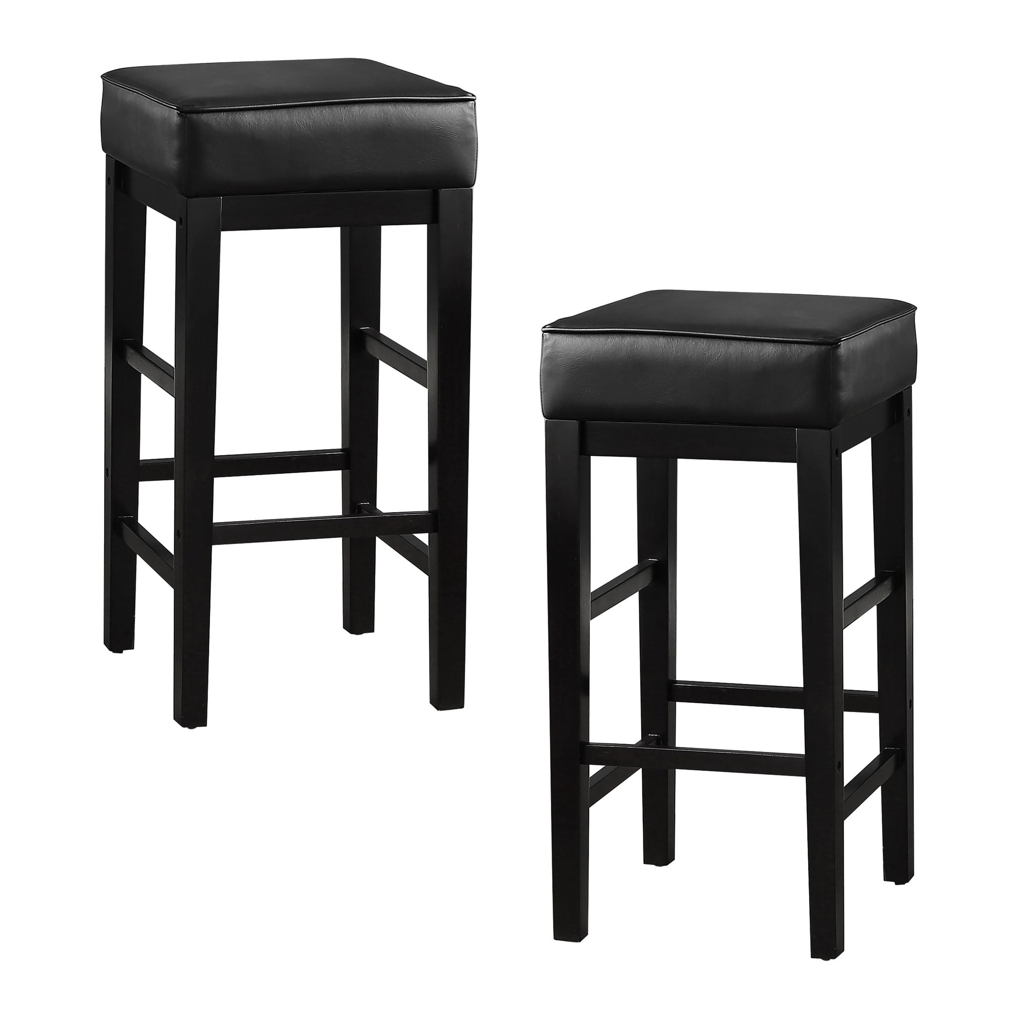 Lexicon 29 Inch Pub Height Wooden Bar Stool Leather Seat Barstool, Black