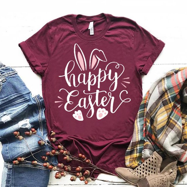 Hauts d'Été Grande Taille Femmes Décontracté Femmes Pâques T-shirt à Col Rond Imprimé Haut Manche Courte Blouse Ample Décontractée T-shirt à Col en V Femmes en Liquidation