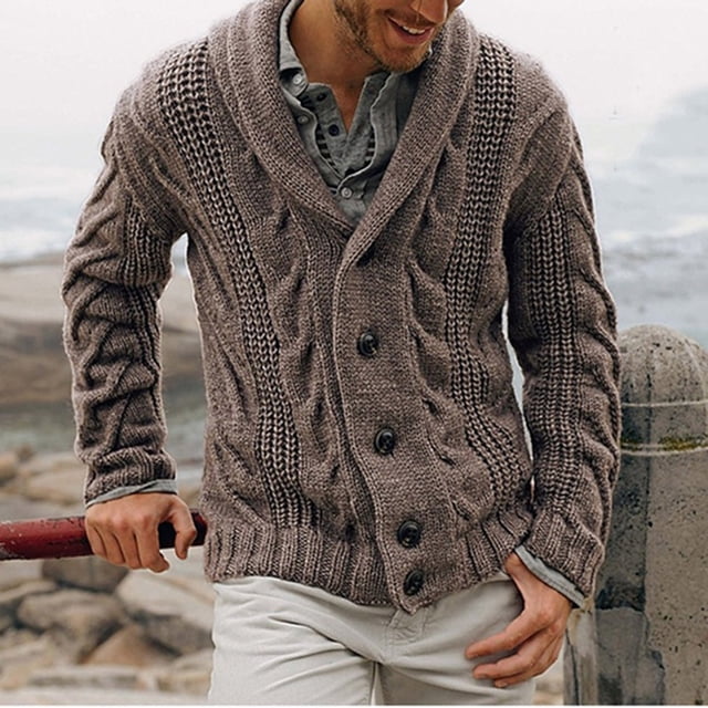 Dvkptbk Chandail pour Homme Homme Cardigan Uni Décontracté Manches Longues à Simple Boutonnage Col Rabattu Chandail Vêtements d'Automne en Liquidation