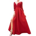 thumbnail image 2 of EGNMCR Robes de Soirée pour Femmes, Robes Formelles pour Femmes, Robes de Cocktail pour Femmes Mode Femmes Col en V Manches Mi-Longues Uni Paillettes Fente Haute Manches Longues Robe de Soirée Longue Robe de Cocktail Femmes Robe, 2 of 8