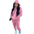 thumbnail image 3 of MAWCLOS Ladies Two Piece Outfit Drawstring Tracksuit Sets Long Sleeve Jogger Set Straight Leg Sports Hooded Neck Sweatsuits Pink 2XL, 3 of 4