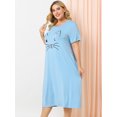 thumbnail image 4 of Agnes Orinda Nuisettes pour Femmes Grande Taille Fête des Mères Col Rond Manches Courtes Robe de Nuit Imprimé Chats Pyjamas Détente Maison avec Poche 3X Bleu Clair, 4 of 6