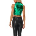thumbnail image 3 of INSPIRE CHIC Haut Femme Col Montant Fermeture Éclair devant Sans Manches Holographique Scintillant Fête S Vert, 3 of 6