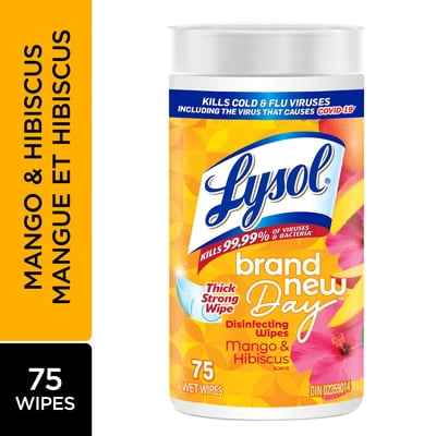 Lysol Disinfecting Wipes, Mango Hibiscus, Thick Strong Wipe, Kills 99.99% of Viruses & Bacteria, 75 Count