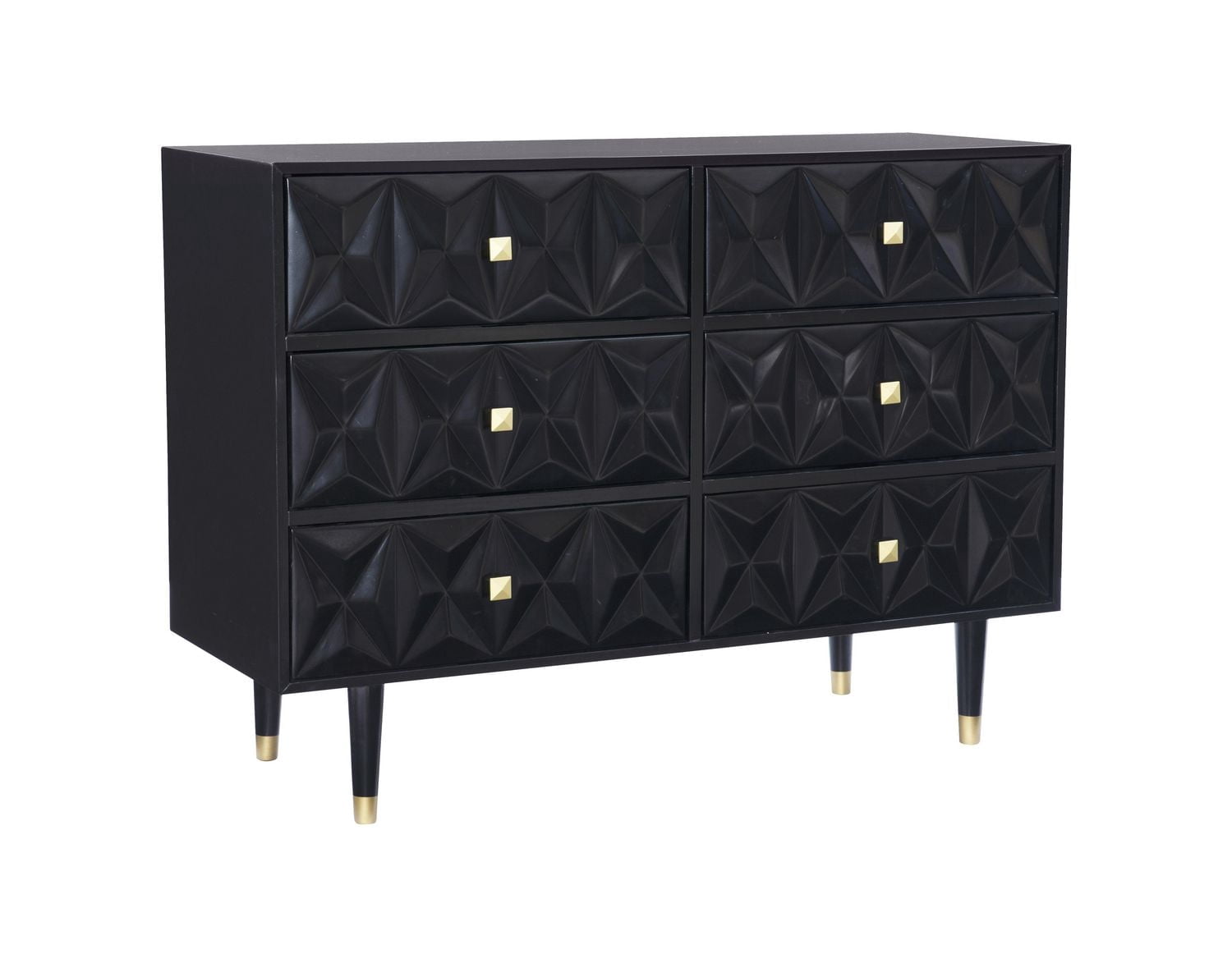 Geometric Six Drawer Dresser, Black