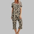 thumbnail image 2 of Mikilon Pyjama Décontracté pour Femmes, Ensemble de Sommeil Mode Imprimé à Manches Courtes, Pantalon Capri, 2 Pcs, Col Rond, Tenue de Détente Décontractée avec Poches, Ensemble 2 Pcs, Brun, P, 2 of 8