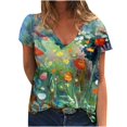 thumbnail image 1 of DPTALR T-shirt à Manches Courtes Imprimé à Grand Col en V pour Femmes Haut pour Femmes, 1 of 9