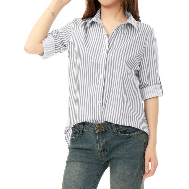 INSPIRE CHIC Chemise à Col à Revers pour Femme, Boutonnée, Manches Longues Retroussables