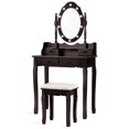 thumbnail image 1 of Ensemble de Coiffeuse Détachable Table de Maquillage Bureau de Toilette avec Miroir et Tabouret Rembourré Brun, 1 of 7