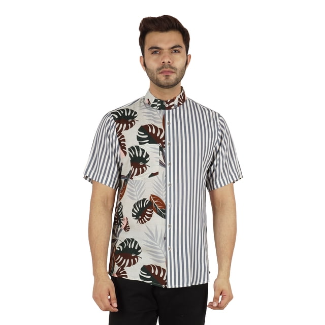 Inkmeso Regular Fit Designer Mandarin Collar Shirt For Men's Printed Patch Pocket Shirts