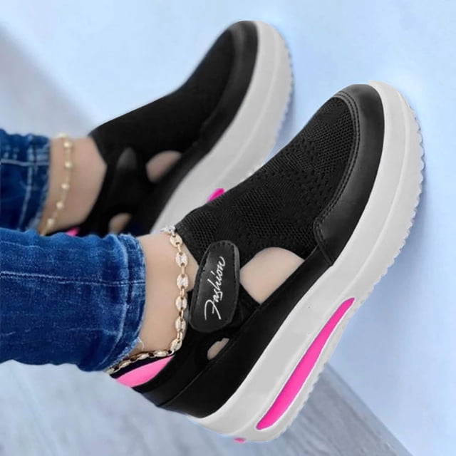 Espadrilles pour Femmes à Enfiler, Mocassins à Plateforme Confortables pour Femmes, Style Romain, Grande Pointure, Chaussures de Printemps pour Femmes, Noir