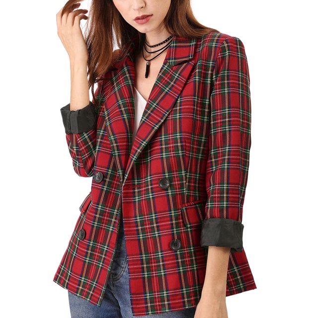 INSPIRE CHIC Veste pour Femme à Revers Cranté, Double Boutonnage, Blazer à Épaules Rembourrées, S Rouge Vert