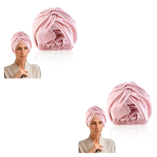 maskred Ample Space Satin Bonnet Comfortable And Exquisite Craft For Hair Care Large Black 2Set