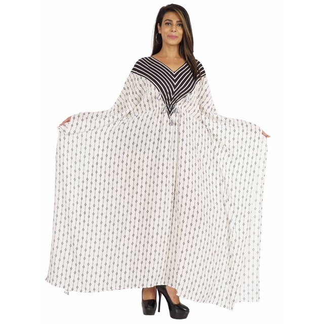 Moomaya Robe Caftan Imprimée Robe Maxi pour Femmes Tenue de Plage Fête Kimono Couvre-Maillot Caftan