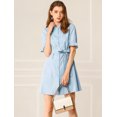 thumbnail image 2 of INSPIRE CHIC Women's Casual Short Sleeve Solid Color Button Down Shirt Dress, 2 of 6