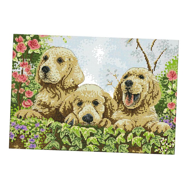 veasfak Stamped Cross Stitch Kits Embroidery Kits 11 Count Pre-printed Cloth - Dog,