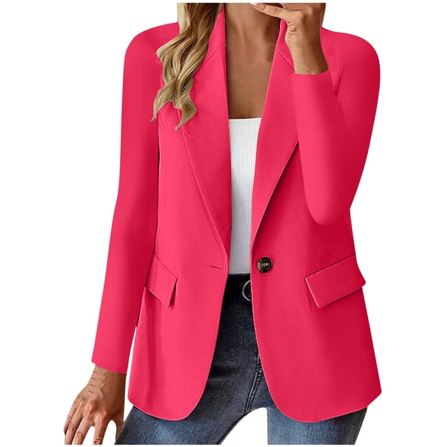 TIMIFIS Women's Blazer Cardigan Button Notch Laple Long Sleeve Open Front Cardigan with Pocket Solid Color Jacket Work Office Blazer Outfall Business Clothes