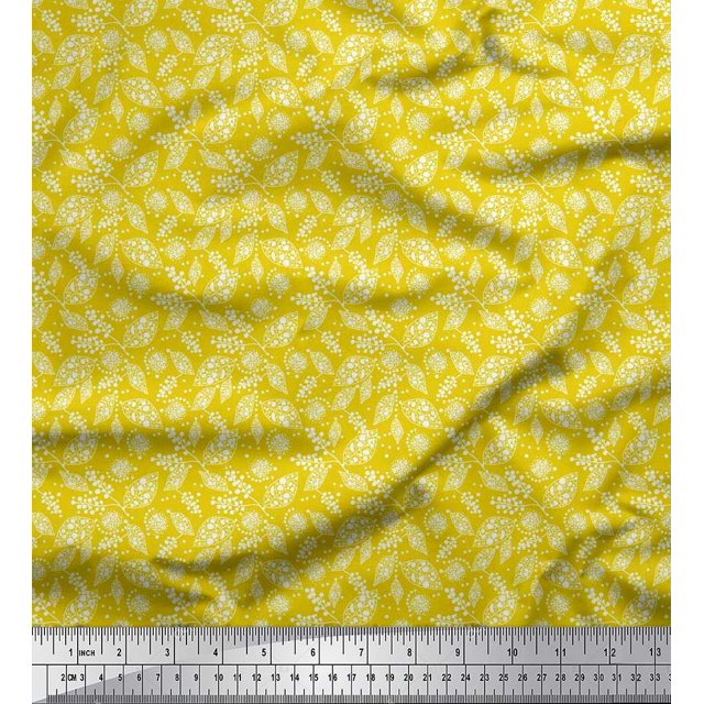 Soimoi Modal Satin Fabric Dot & Leaves Print Sewing Fabric Yard 42 Inch Wide