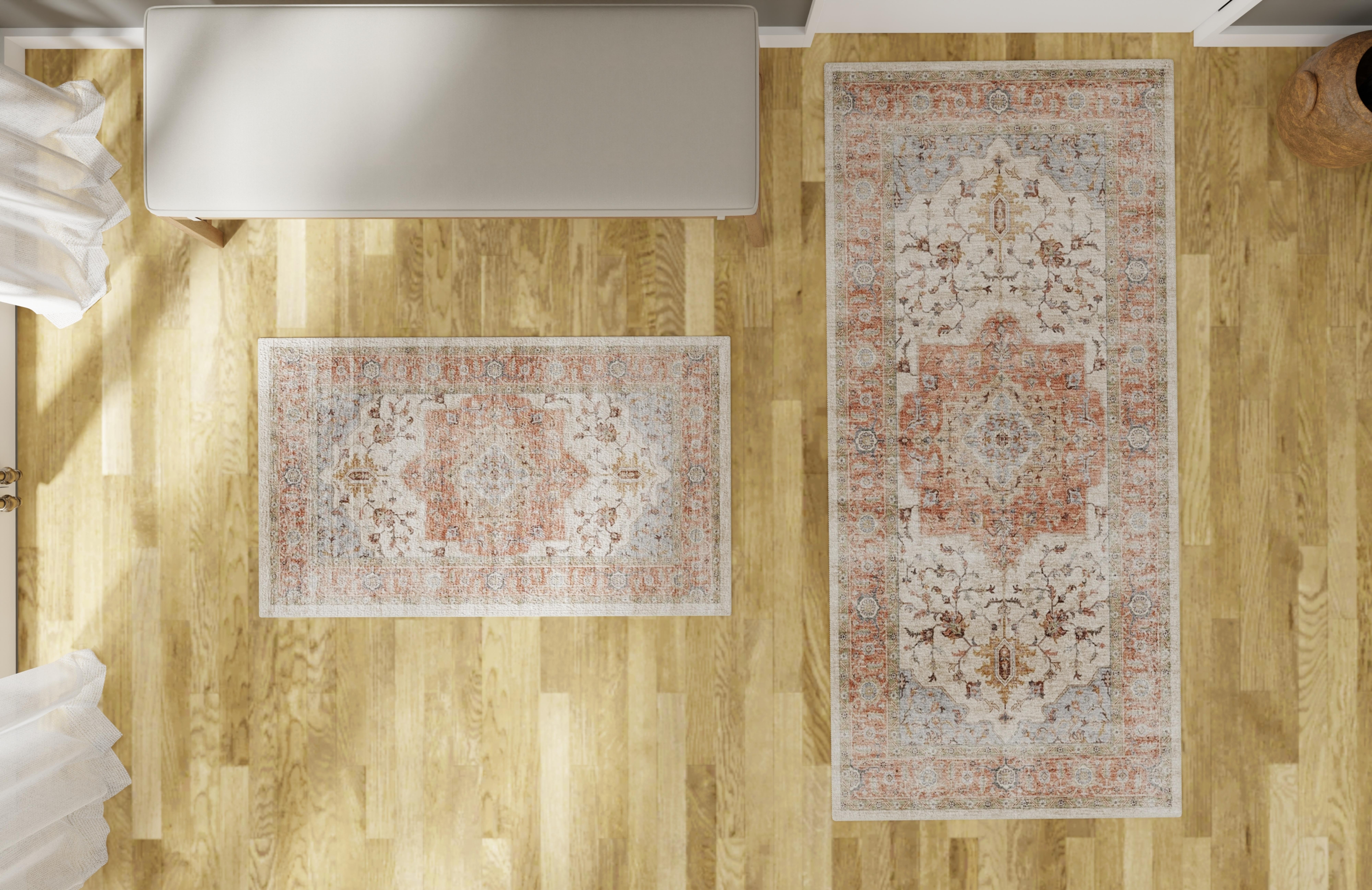 Mainstays Ensemble de Tapis d’appoint lavables de style persan, rose, paquet de 2, 18 x 30 po et 24 x 48 po