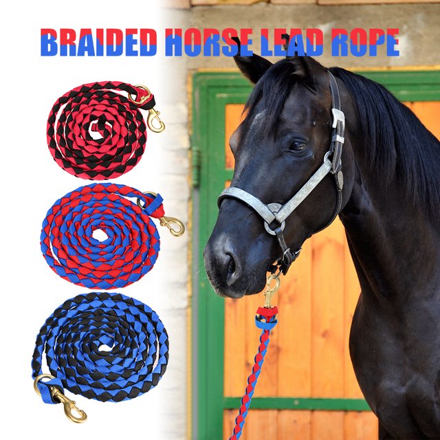 Graflsoa Durable Braided PP Rope with Solid Brass Hook for Horse, Goat, or Sheep Training - Blue & Black, 2m Length