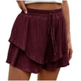 thumbnail image 1 of Yuyuzo Shorts for Women Drawstring High Waisted Double Layered Ruffle Shorts Wide Leg Casual Summer Beach Shorts, 1 of 7