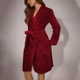 thumbnail image 3 of Womens Plush Fleece Robe Knee Length Cozy Fuzzy Bathrobe with Belt Shawl Collar Warm Soft Towel Robes Wine, S, 3 of 5