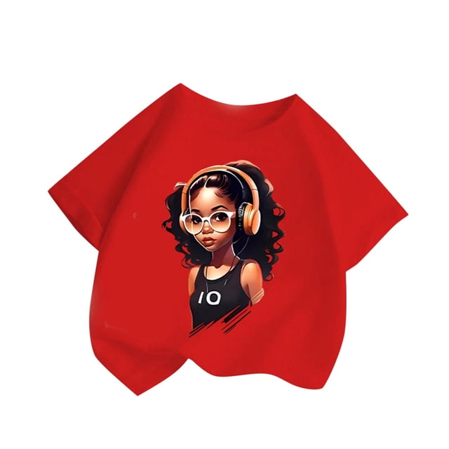 T-shirts Graphiques pour Filles à Manches Courtes, Col Ras du Cou, T-Shirts Surdimensionnés, Vêtements d'Été pour Filles, Rouge, 4-6 Ans