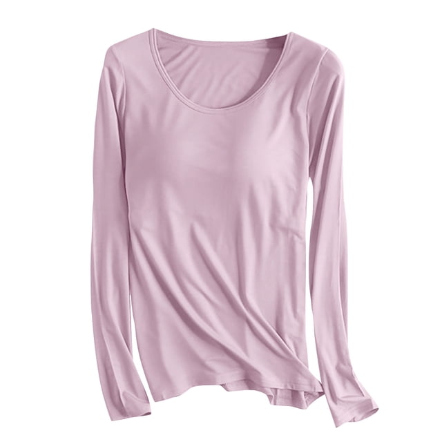 AherBiu Hauts de Pyjama pour Femmes avec Soutien-Gorge Intégré Chandails Doux à Manches Longues Col Ras du Cou Automne Haut de Pyjama Confortable Vêtements de Nuit
