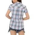 thumbnail image 3 of INSPIRE CHIC Women's Plaid Shirts Point Collar Button Down Cotton Blouses M Light Blue, 3 of 6