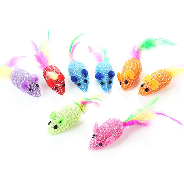 8PCS Cat Toy Interactive Fake Feather Mouse Kitten Toy Cat Chew Toy for Kittens