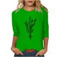 thumbnail image 1 of HKEJIAOI Chandail à Col Rond pour Femmes, Manches 3/4, T-Shirts Graphiques Mignons avec Fleurs, Haut d'Été Décontracté, A-Green m, 1 of 4