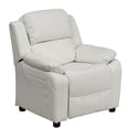 thumbnail image 1 of Deluxe Padded Contemporary White Vinyl Kids Recliner with Storage Arms, 1 of 9