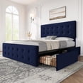 thumbnail image 2 of Bed Frame with 4 Storage Drawers and Upholstered Headboard, Queen/Full Size Upholstered Mattress Foundation with Linen Fabric/PU Leather/Velvet, No Box Spring Needed, 2 of 8