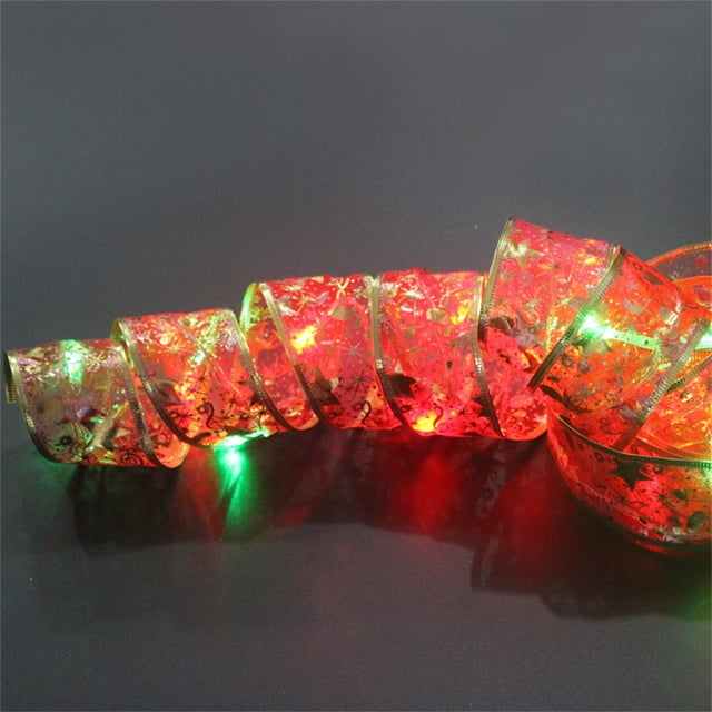 Boovnll Christmas LED Ribbon 33FT 100 LED Copper Wire Lace Bows String Lights Christmas Ribbon with Lights for Holiday Indoor Xmas Tree, Wedding, Party Decor, Christmas Decorations