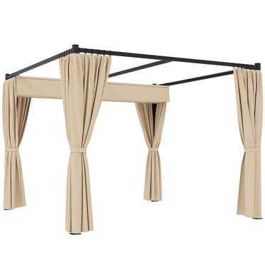Outsunny Pergola de Patio 10 Pieds x 10 Pieds avec Auvent Rétractable, Beige