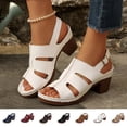 thumbnail image 1 of Sentmoon Talons pour Femmes Chaussures Confortables pour Femmes Sandales Confortables pour Femmes Sandales à la Mode Décontractées Confortables Grande Taille Couleur Unie Bout Rond Bout Ouvert Talon Talon Haut Sandales à une Bride, 1 of 10