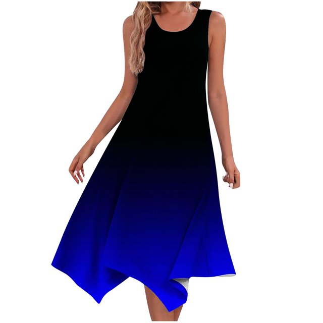 Yuyuzo Robe pour Femmes Sans Manches Décontractée Robe Débardeur Col Rond Robes de Plage Ourlet Irrégulier Robes Midi Fluides