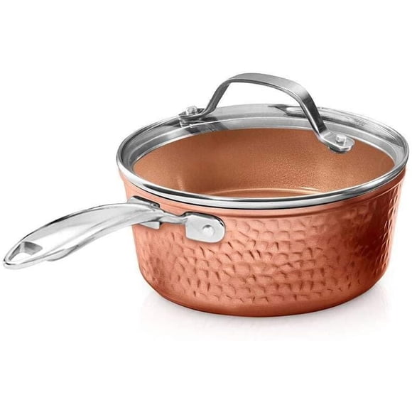 Gotham Steel Cuivre Martelé 2,5 qt. Marmite Antiadhésive en Aluminium Avec Couvercle en Verre