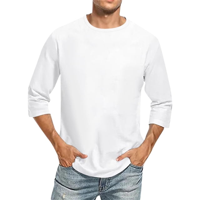 Chandail à Manches 3/4 Homme Décontracté T-Shirts de Baseball à Manches Trois Quarts Coupe Ajustée Col Ras du Cou Couleur Unie T-Shirt d'Entraînement