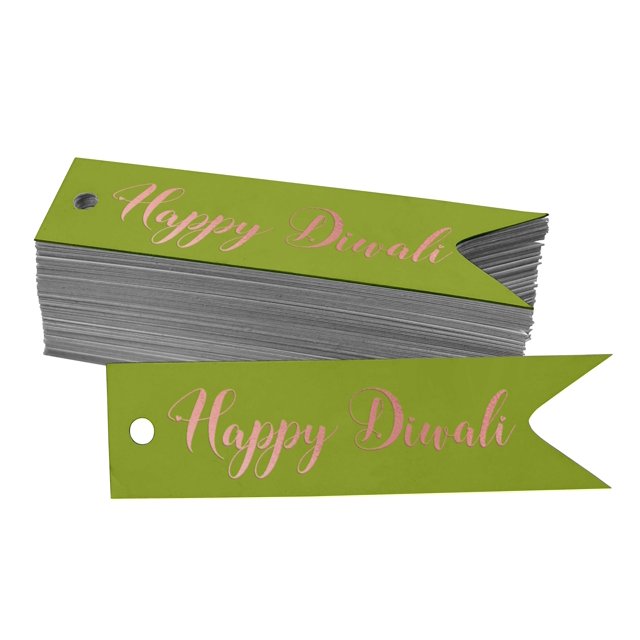 Inkdotpot Happy Diwali Bottle Tag Real Rose Gold Foil Favor Hang Tags Pack Of 100