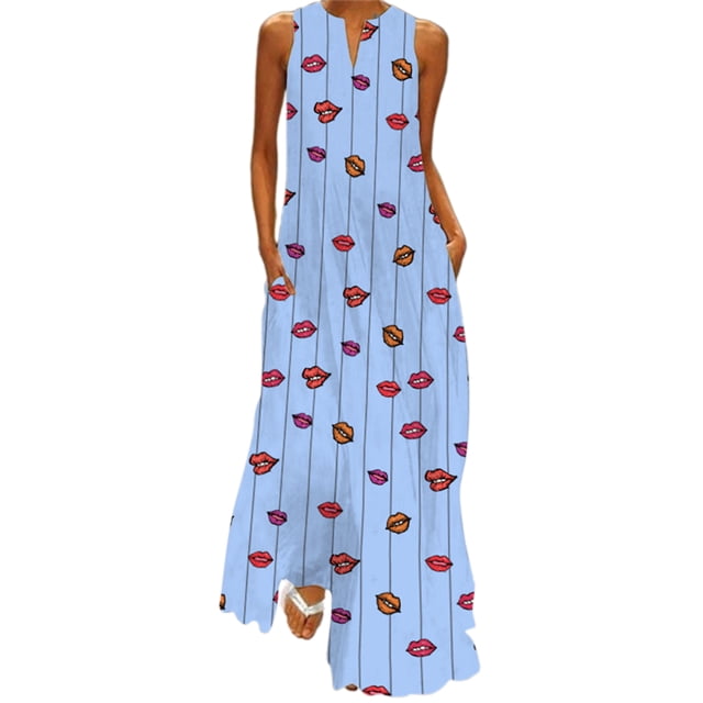 Innerwin Longues Robes Maxi à Imprimé Floral pour Femmes, Robe d'Été de Plage, Vacances, Sans Manches, Robe Débardeur Hawaïenne Style S L