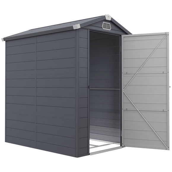 CoSoTower 4.5' x 6' Plastic Garden Storage Shed with Latch Door, Vents, Sloped Roof, Dark Grey