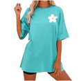 thumbnail image 1 of Pompotops Mode Femmes Décontracté Blouse à Boutons Patchwork T-Shirt à Manches Courtes Hauts d'Été Liquidation, 1 of 7