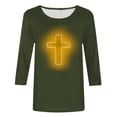 thumbnail image 4 of RKSTN Hauts pour Femmes Mode Décontractée Imprimé Crucifix Col Rond Manches 3/4 T-Shirt Couleur Unie Ajusté Blouse Printemps Été, 4 of 4