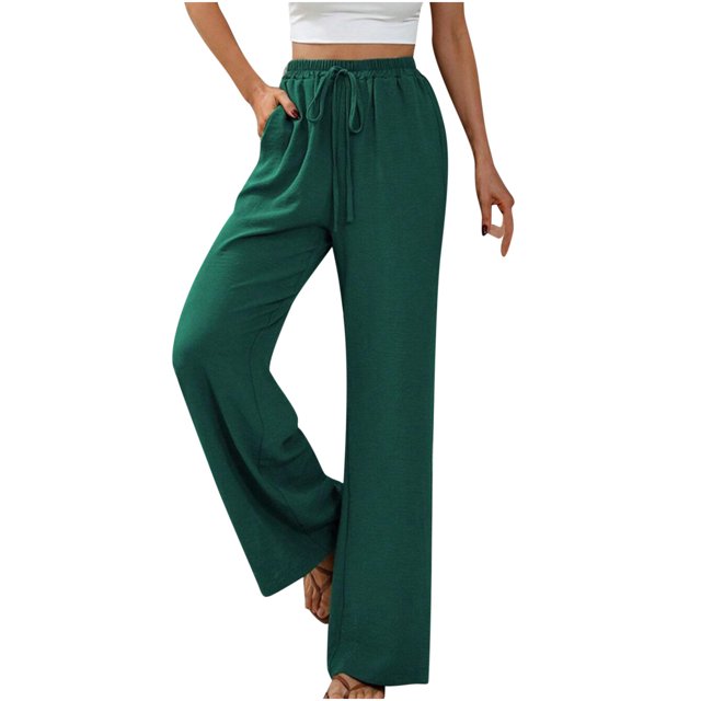 FAIWAD Womens Wide Leg Palazzo Pants Spring Summer High Elastic Waist Loose Casual Flowy Pants with Pockets
