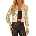 thumbnail image 1 of INSPIRE CHIC Blouson Bomber Court à Paillettes pour Femme à Manches Longues avec Fermeture Éclair pour Fête Abricots TP, 1 of 5